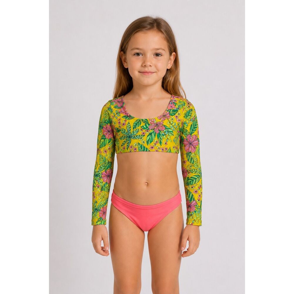 Art Class Girls Tropical Floral Long Sleeve Swim Top Size 6/7 Only Top